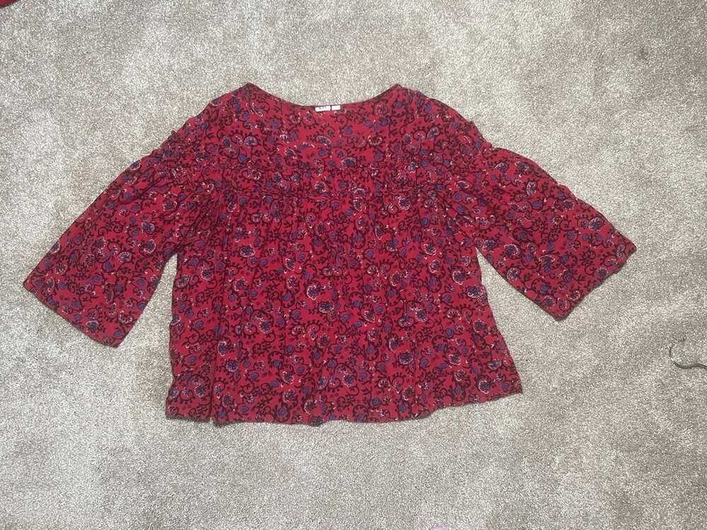 Gap Peasant Blouse Size M Red Floral Babydoll Bohemian Top